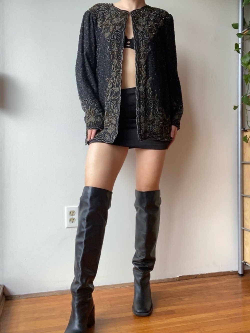 Vintage silk beaded jacket Black and Gold